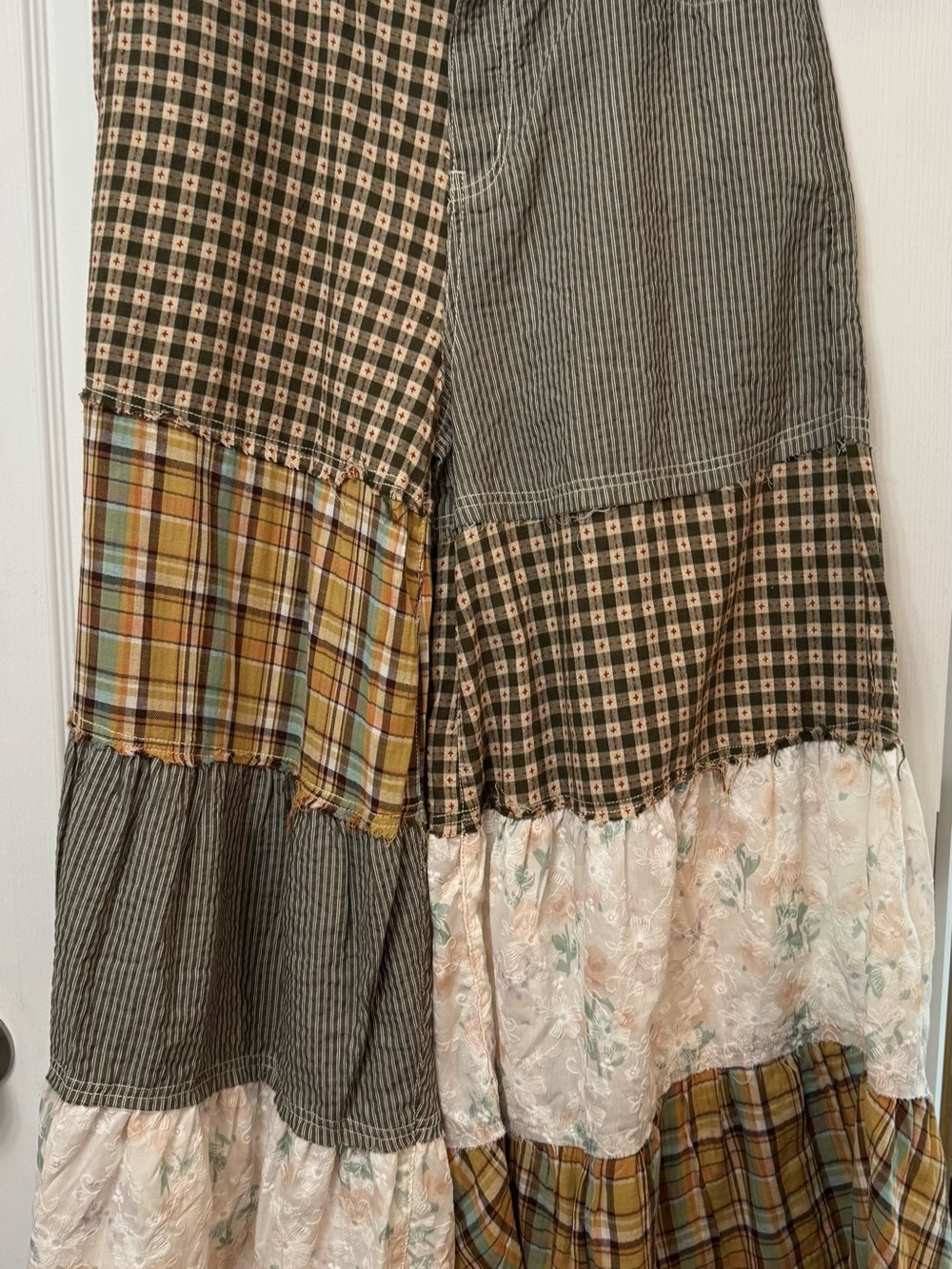 POL Patchwork Boho Pants in Olive, Mustard & Cream